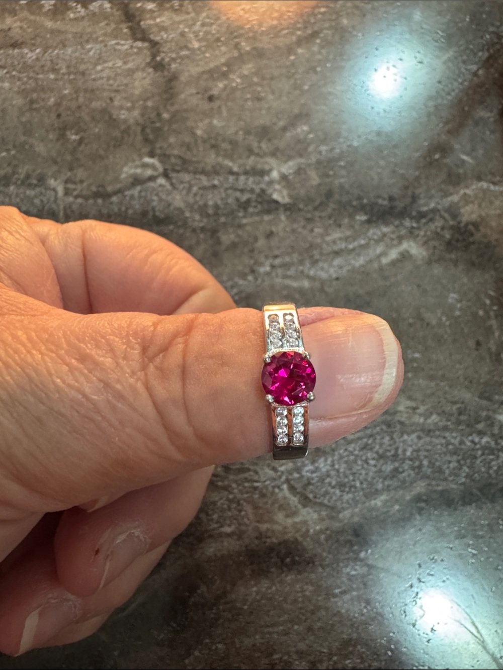 Sterling Silver Ring with Pink Gemstone and Pavé Accents